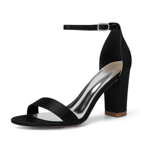 Women's Silk Satin With Peep Toe Ankle Strap Chunky Heel Evening Shoes