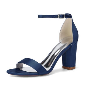 Women's Silk Satin With Peep Toe Ankle Strap Chunky Heel Evening Shoes
