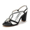 Women's Silk Satin Rhinestone With Ankle Strap Peep Toe Chunky Heel Party Shoes