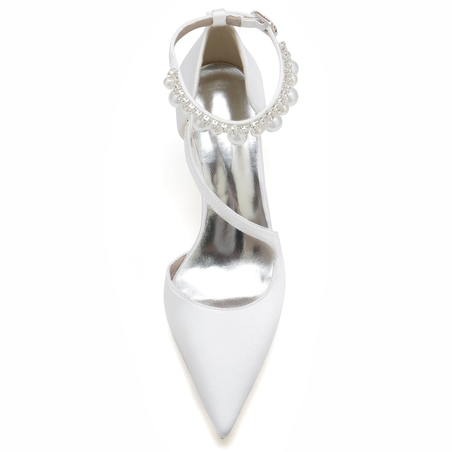 Women's Silk Satin With Ankle Strap Pearl Tassel Closed Toe Chunky Heel Party Shoes