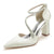 Women's Silk Satin With Ankle Strap Rhinestone Chunky Heel Closed Toe Wedding Shoes