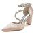 Women's Silk Satin Ankle Strap With Rhinestone Closed Toe Chunky Heel Evening Shoes