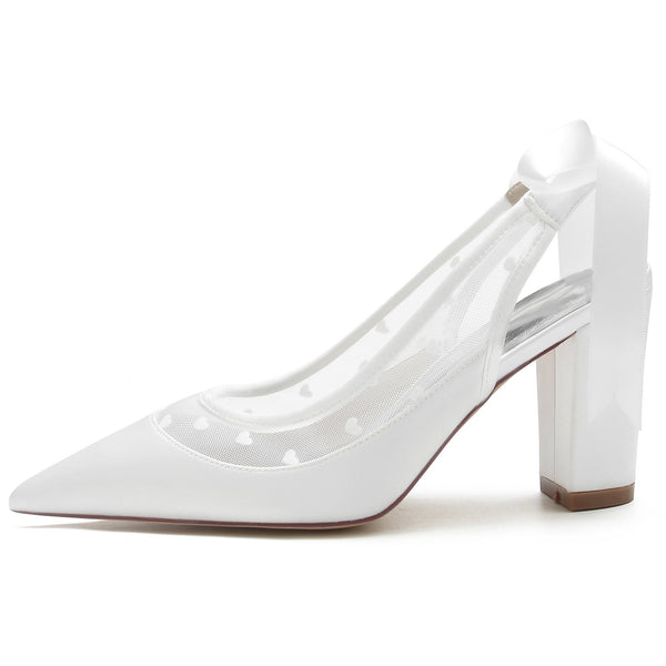 Women's Silk Satin With Lace Lace-up Closed Toe Chunky Heel Party Shoes