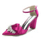 Women's Silk Satin Ankle Strap Rhinestone Closed Toe Chunky Heel Party Shoes