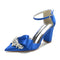 Women's Silk Satin Ankle Strap Rhinestone Closed Toe Chunky Heel Party Shoes