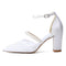 Women's Silk Satin With Lace Closed Toe Ankle Strap Chunky Heel Evening Shoes With Pearl