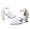 Women's Silk Satin With Lace Closed Toe Ankle Strap Chunky Heel Evening Shoes With Pearl