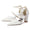 Women's Silk Satin With Lace Closed Toe Ankle Strap Chunky Heel Evening Shoes With Pearl