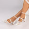 Women's Silk Satin With Lace Closed Toe Ankle Strap Chunky Heel Evening Shoes With Pearl