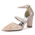 Women's Silk Satin With Lace Closed Toe Ankle Strap Chunky Heel Evening Shoes With Pearl