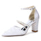 Women's Silk Satin With Lace Closed Toe Ankle Strap Chunky Heel Evening Shoes With Pearl