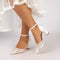 Women's Silk Satin With Lace Closed Toe Ankle Strap Chunky Heel Evening Shoes
