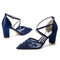 Women's Lace Silk Satin With Closed Toe Ankle Strap Chunky Heel Evening Shoes