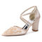 Women's Lace Silk Satin With Closed Toe Ankle Strap Chunky Heel Evening Shoes