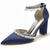 Women's Silk Satin With Ankle Strap Pearl Rhinestone Tassel Closed Toe Chunky Heel Evening Shoes