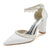 Women's Silk Satin With Ankle Strap Pearl Rhinestone Tassel Closed Toe Chunky Heel Evening Shoes