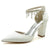 Women's Silk Satin With Ankle Strap Pearl Rhinestone Tassel Closed Toe Chunky Heel Wedding Shoes