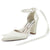 Women's Silk Satin With Lace-up Ankle Strap Pearl Closed Toe Chunky Heel Wedding Shoes