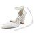 Women's Silk Satin With Lace-up Ankle Strap Pearl Closed Toe Chunky Heel Wedding Shoes