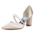 Women's Silk Satin Closed Toe With Pearl Chunky Heel Wedding Shoes