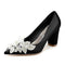 Women's Silk Satin With Flower Rhinestone Closed Toe Chunky Heel Evening Shoes