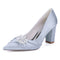 Women's Silk Satin Closed Toe With Rhinestone Chunky Heel Wedding Shoes