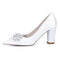 Women's Silk Satin Closed Toe With Rhinestone Chunky Heel Wedding Shoes