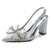 Women's Silk Satin With Bowknot Closed Toe Chunky Heel Wedding Shoes