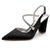Women's Silk Satin Ankle Strap Rhinestone Closed Toe Chunky Heel Evening Shoes