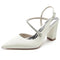 Women's Silk Satin Ankle Strap Rhinestone Closed Toe Chunky Heel Evening Shoes