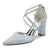 Women's Silk Satin Closed Toe With Ankle Strap Rhinestone Chunky Heel Evening Shoes