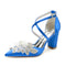 Women's Silk Satin With Ankle Strap Flower Pearl Rhinestone Closed Toe Chunky Heel Wedding Shoes