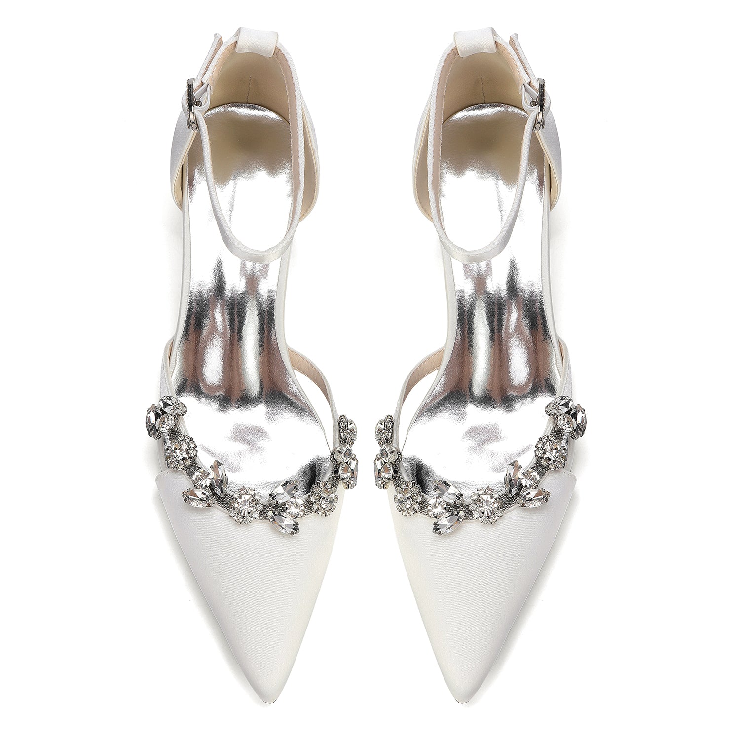 Women's Silk Satin With Closed Toe Ankle Strap Chunky Heel Evening Shoes With Rhinestone