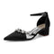 Women's Silk Satin With Closed Toe Ankle Strap Chunky Heel Evening Shoes With Rhinestone