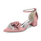 Women's Silk Satin With Closed Toe Ankle Strap Chunky Heel Evening Shoes With Bowknot & Rhinestone
