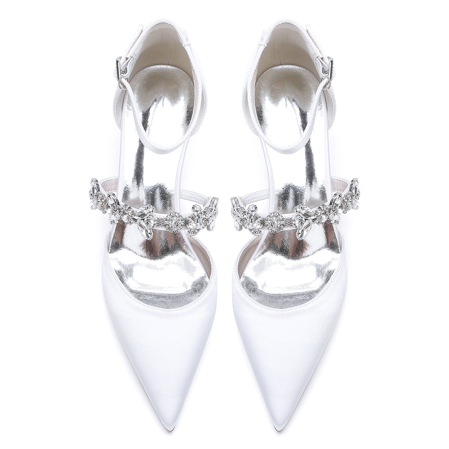 Women's  Silk Satin With Closed Toe Ankle Strap Chunky Heel Evening Shoes With Rhinestone