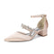 Women's  Silk Satin With Closed Toe Ankle Strap Chunky Heel Evening Shoes With Rhinestone