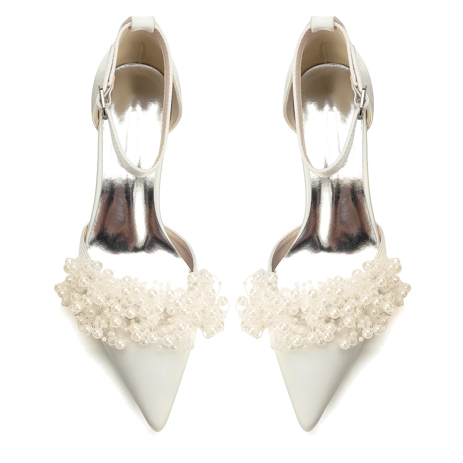 Women's Silk Satin With Closed Toe Ankle Strap Chunky Heel Evening Shoes With Beading