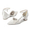 Women's Silk Satin With Closed Toe Ankle Strap Chunky Heel Evening Shoes With Rhinestone & Bowknot