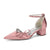 Women's Silk Satin With Closed Toe Ankle Strap Chunky Heel Evening Shoes With Rhinestone & Bowknot