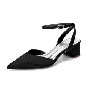 Women's Silk Satin With Closed Toe Ankle Strap Chunky Heel Evening Shoes
