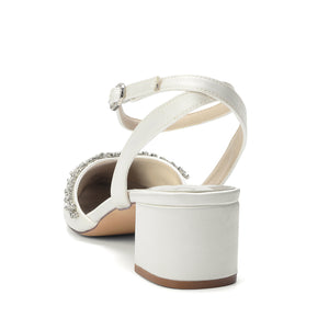 Women's Silk Satin With Closed Toe Ankle Strap Chunky Heel Evening Shoes With Rhinestone
