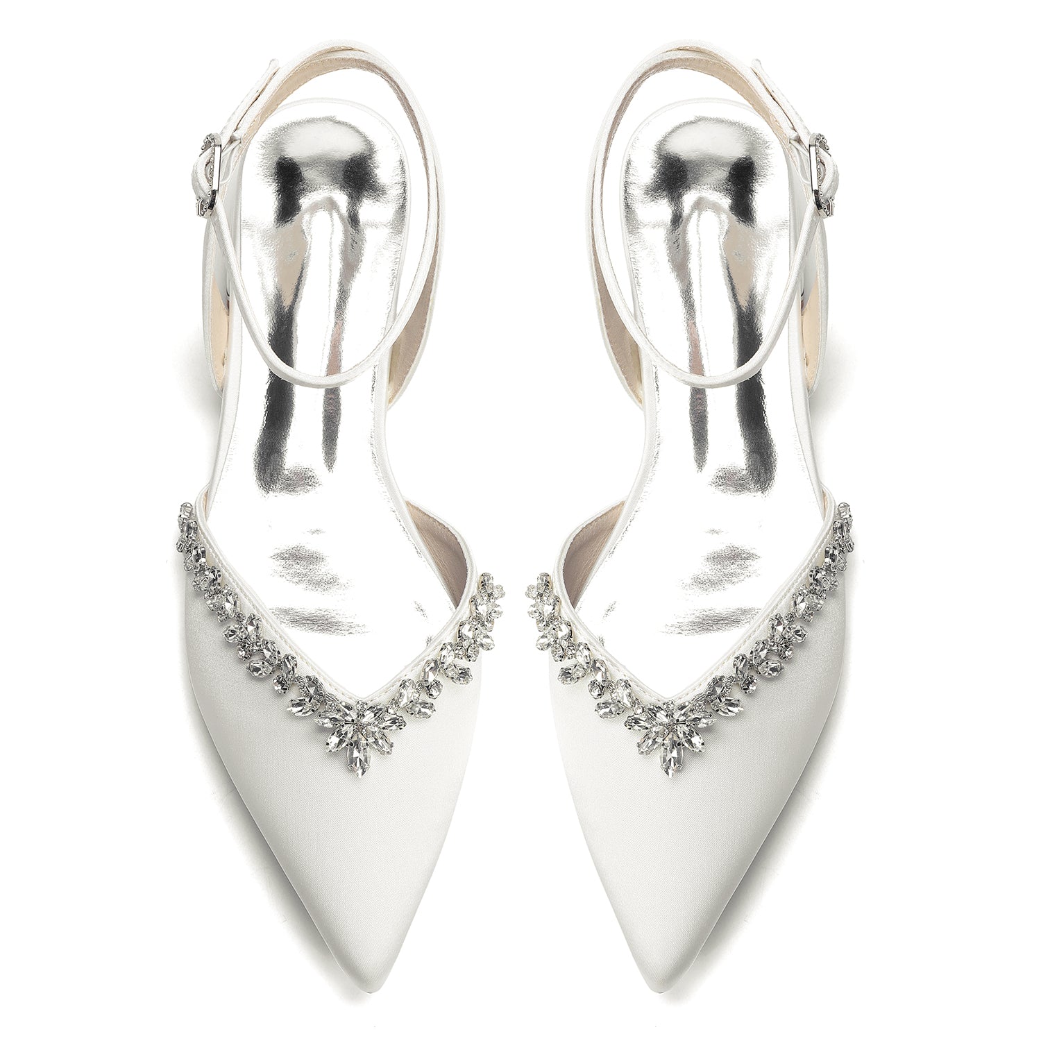 Women's Silk Satin With Closed Toe Ankle Strap Chunky Heel Evening Shoes With Rhinestone