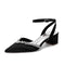 Women's Silk Satin With Closed Toe Ankle Strap Chunky Heel Evening Shoes With Rhinestone