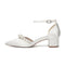 Women's Silk Satin With Closed Toe Ankle Strap Chunky Heel Evening Shoes With Pearl