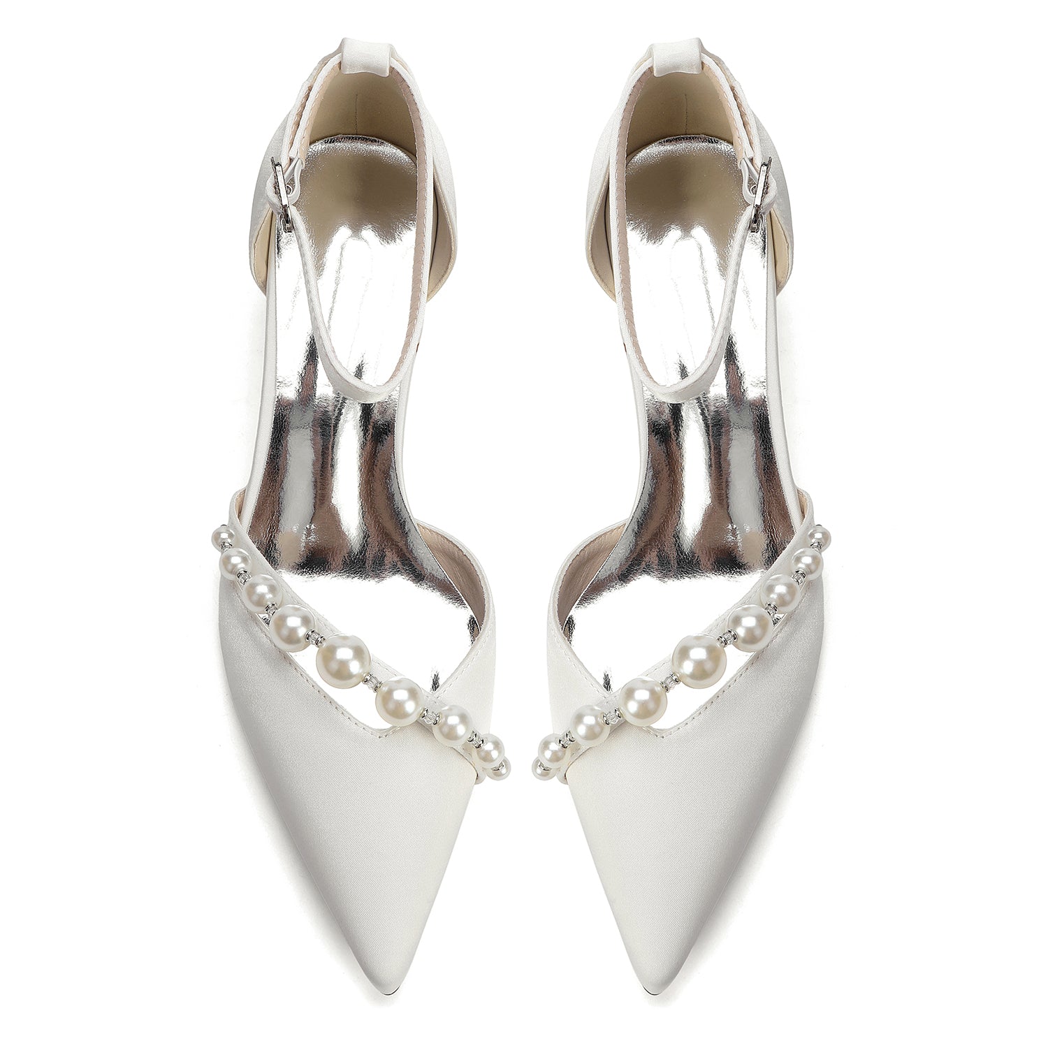Women's Silk Satin With Closed Toe Ankle Strap Chunky Heel Evening Shoes With Pearl