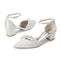 Women's Silk Satin With Closed Toe Ankle Strap Chunky Heel Evening Shoes With Pearl