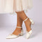 Women's Silk Satin With Closed Toe Ankle Strap Chunky Heel Evening Shoes With Pearl