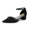 Women's Silk Satin With Closed Toe Ankle Strap Chunky Heel Evening Shoes With Pearl