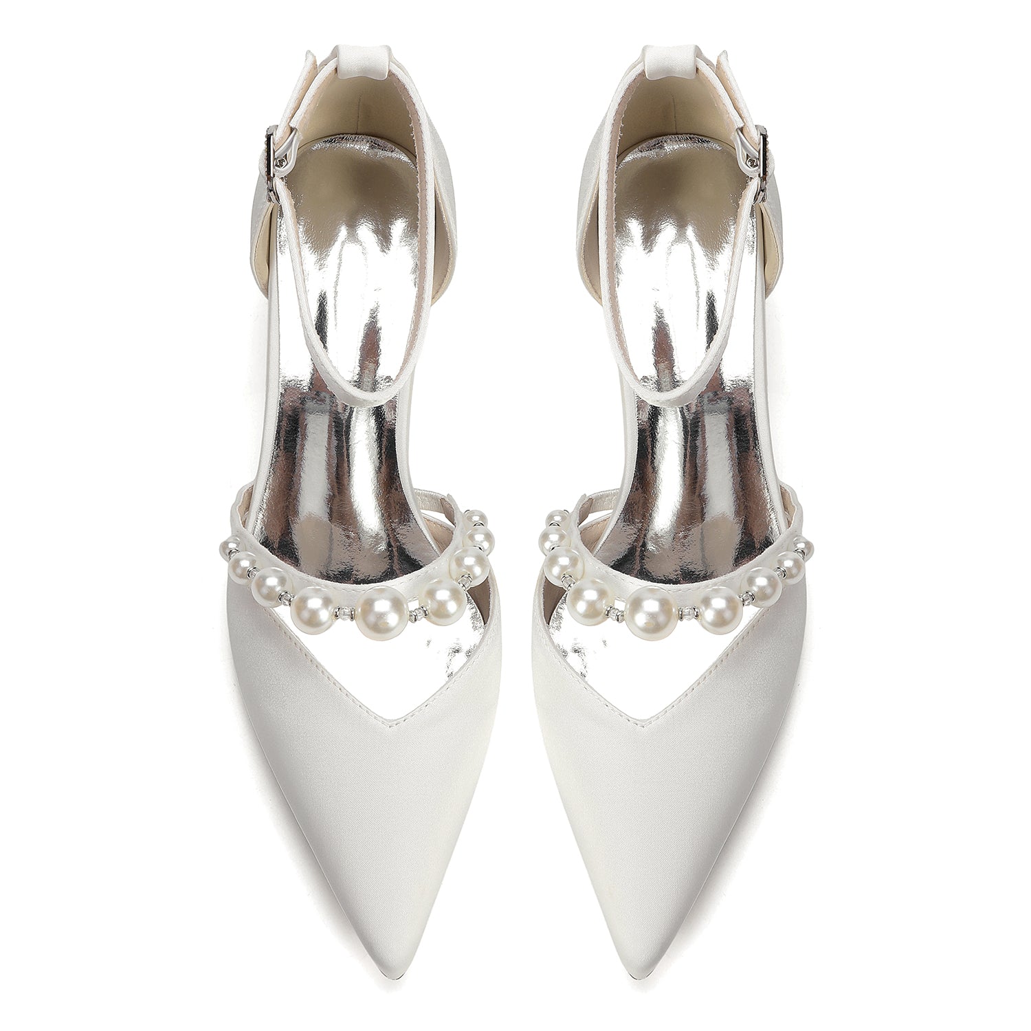 Women's Silk Satin With Closed Toe Ankle Strap Chunky Heel Evening Shoes With Pearl